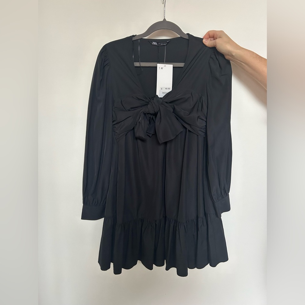 Zara bow tie front dress black Size M NWT